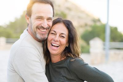 Dark haired middle aged couple smiling, los gatos ca
